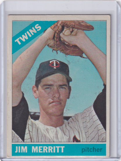 1966 Topps Baseball card of Jim Merritt in pitching stance for Minnesota Twins