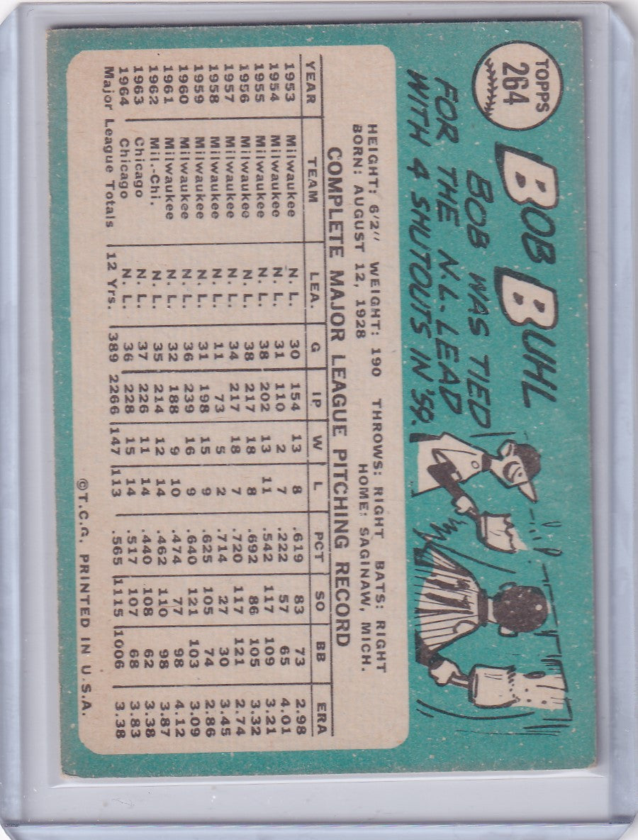 Vintage Topps Baseball card of Bob Buhl showcasing Chicago Cubs player statistics