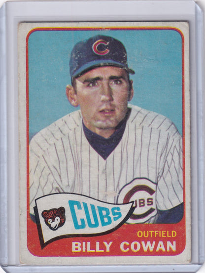 Billy Cowan Chicago Cubs card in pinstriped uniform from 1965 Topps Baseball set