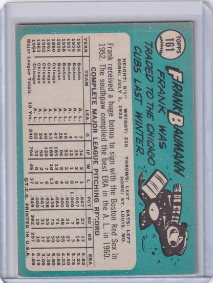 Baseball card of Frank Baumann from 1965 Topps Baseball, featuring Chicago Cubs stats and glove