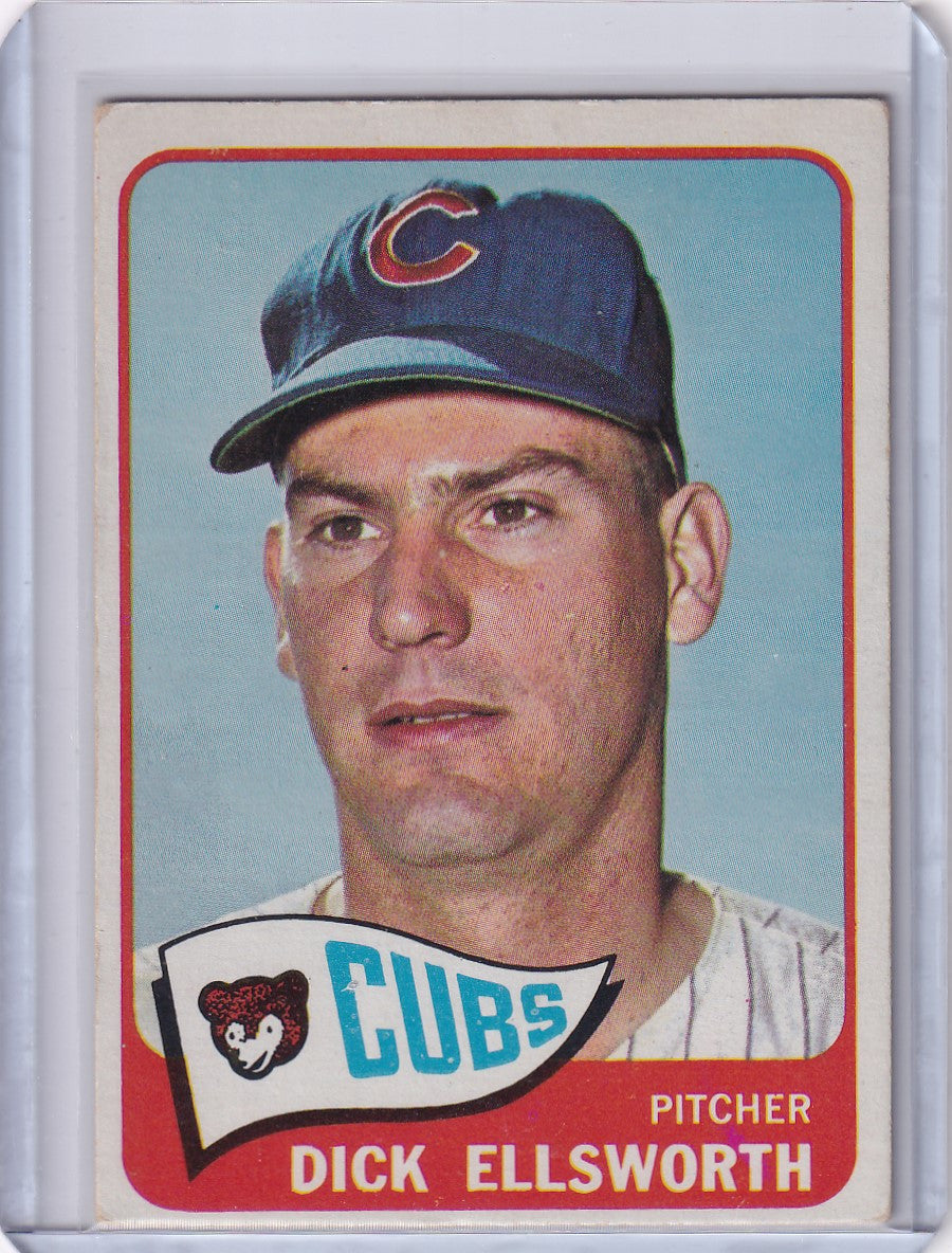 1965 Topps Baseball card of Dick Ellsworth, Chicago Cubs pitcher in team cap