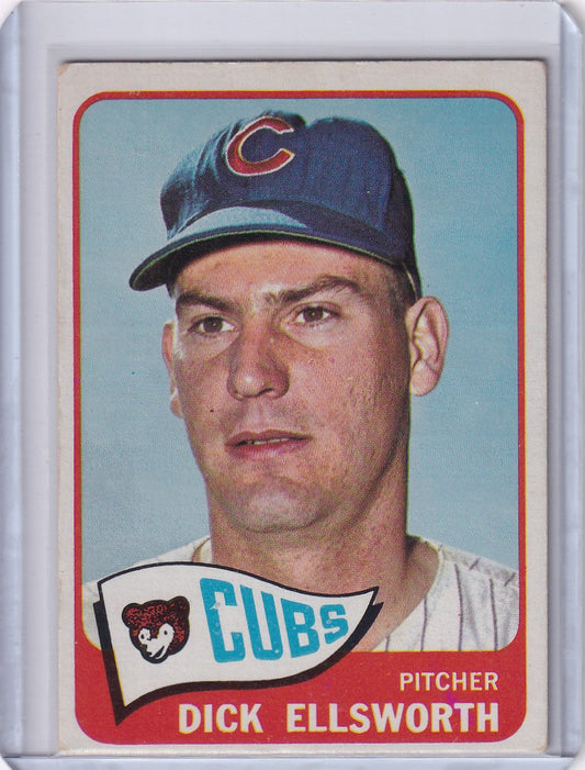 1965 Topps Baseball card of Dick Ellsworth, Chicago Cubs pitcher in team cap