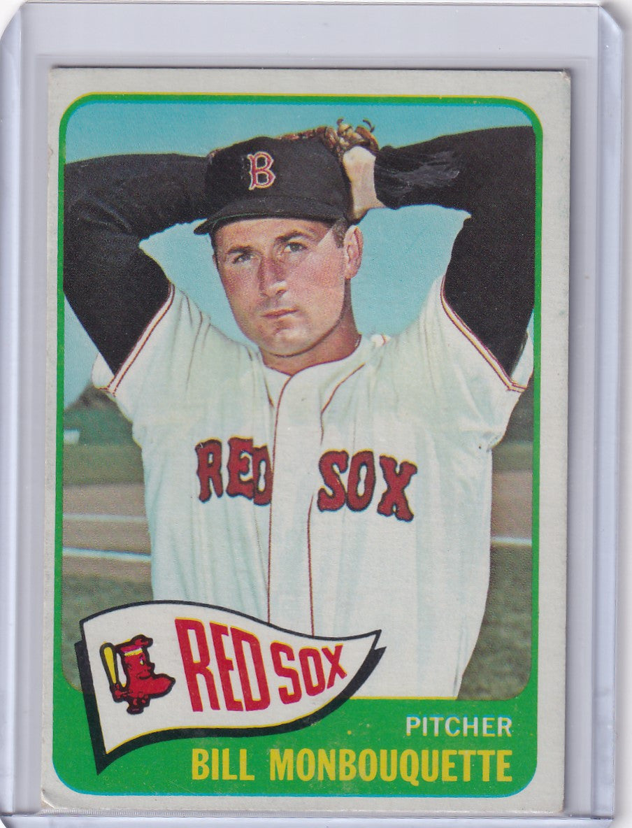 1965 Topps Baseball card of Bill Monbouquette, Boston Red Sox pitcher in white uniform