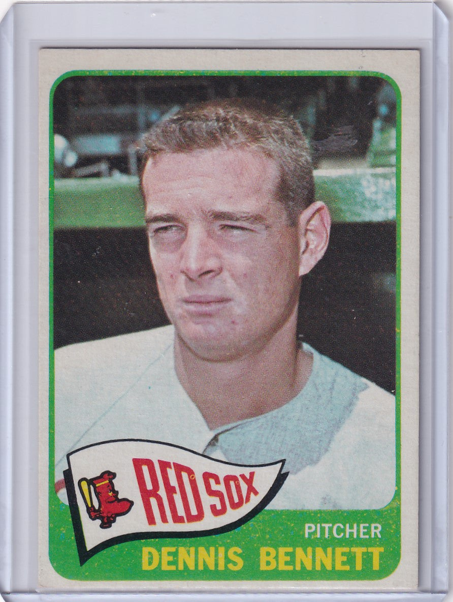 Baseball card of Dennis Bennett, Boston Red Sox pitcher from 1965 Topps Baseball