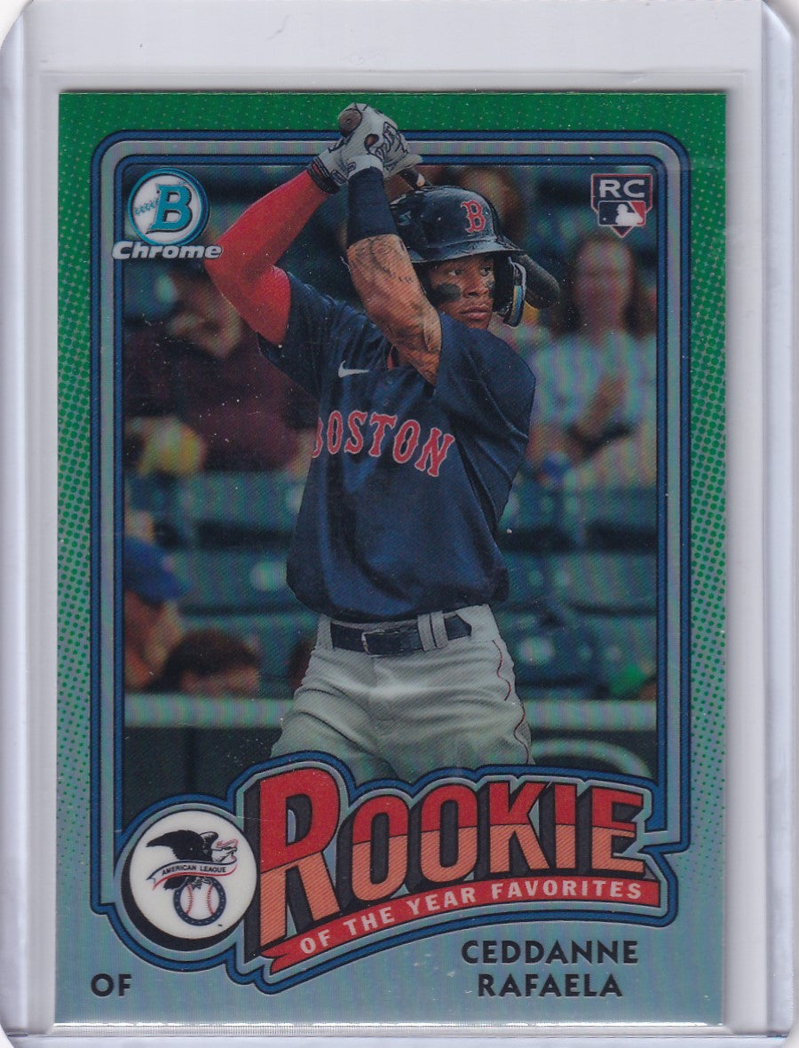 Boston Red Sox rookie Ceddanne Rafaela batting on 2024 Bowman Baseball card