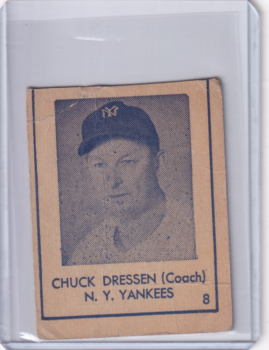 Vintage R346 Blue Tint baseball card of New York Yankees coach Chuck Dressen