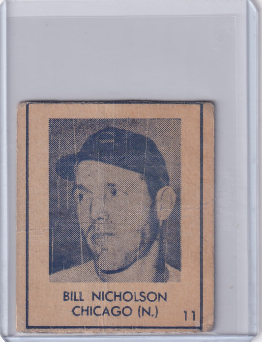 Vintage 1948 R346 Blue Tint baseball card of Bill Nicholson from Chicago Cubs