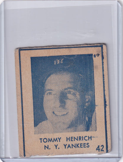 Vintage R346 Blue Tint baseball card of smiling New York Yankees player Tommy Henrich