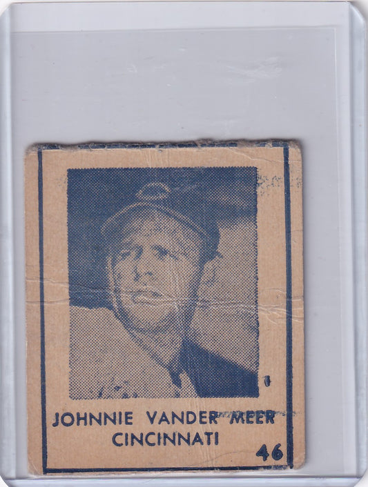 Vintage 1948 R346 Blue Tint Johnnie Vander Meer baseball card from Cincinnati Reds