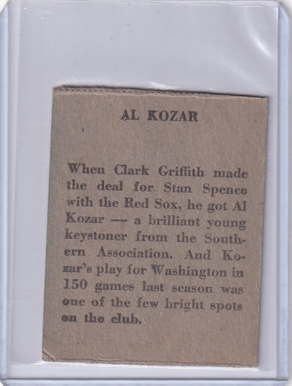 Vintage newspaper clipping of Al Kozar - Washington Senators, featured in R302-01