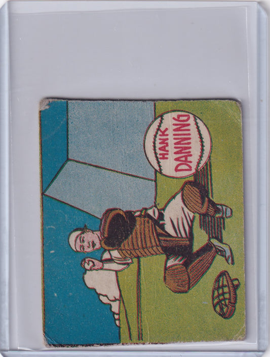 Vintage baseball card of Hank Danning, New York Giants, R302-01 with cartoon illustration