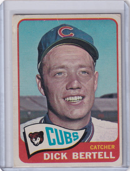 1965 Topps Baseball card of Dick Bertell smiling in Chicago Cubs cap