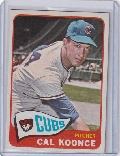 Vintage 1965 Topps Baseball card of Cal Koonce, Chicago Cubs pitcher