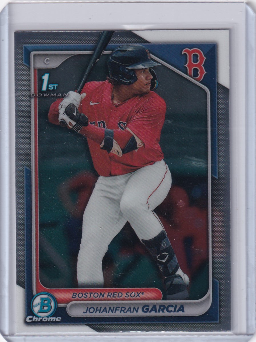 Baseball card of Johanfran Garcia in red jersey for Boston Red Sox from Bowman Baseball