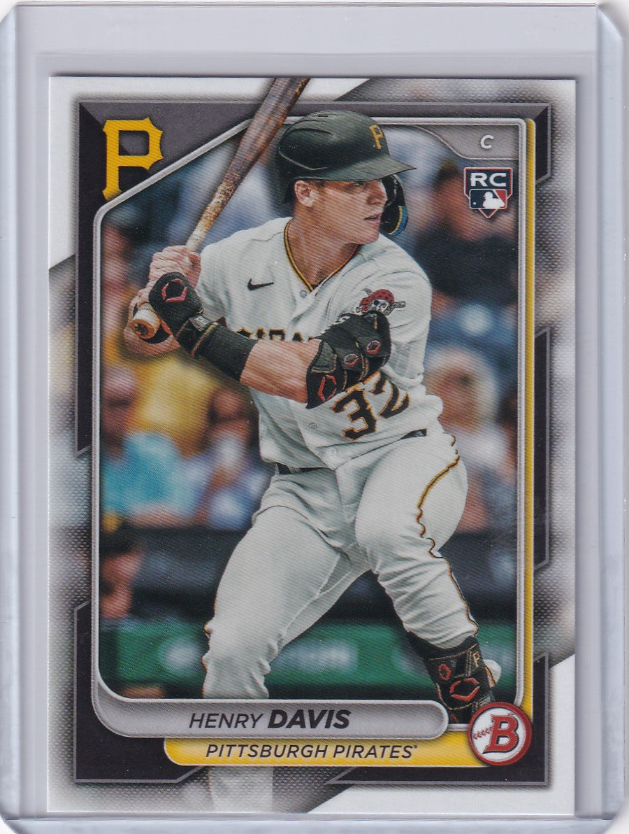 Bowman Baseball trading card of Henry Davis from the Pittsburgh Pirates at bat