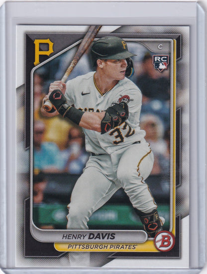 Bowman Baseball trading card of Henry Davis from the Pittsburgh Pirates at bat