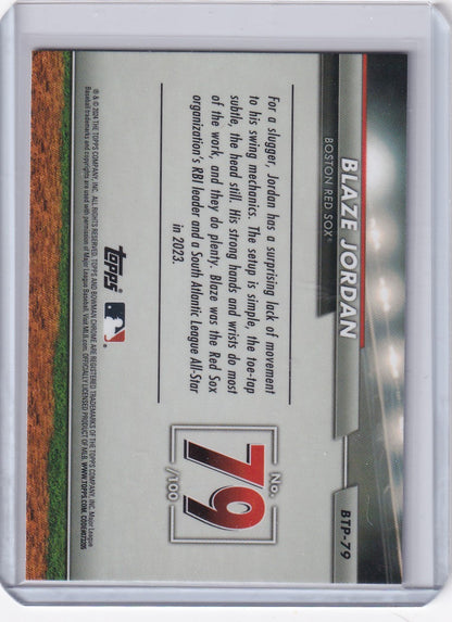 Baseball card featuring Blaze Jordan 79 from Bowman Baseball Boston Red Sox