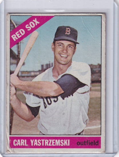 Vintage 1966 Topps Baseball card of Carl Yastrzemski, Boston Red Sox outfielder