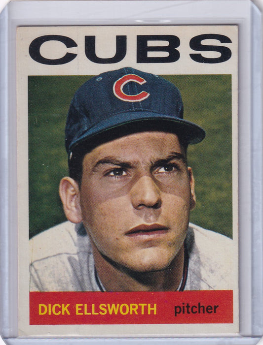 Vintage 1964 Topps Baseball card of Dick Ellsworth, pitcher for Chicago Cubs