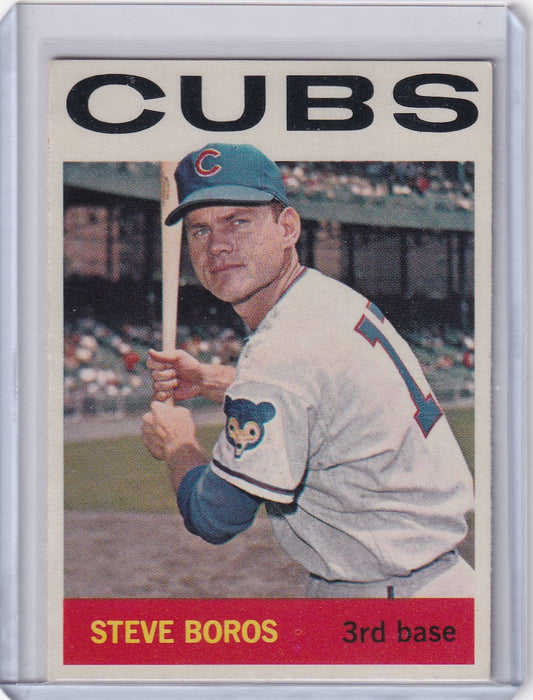 Vintage 1964 Topps Baseball card of Steve Boros in Chicago Cubs uniform at bat