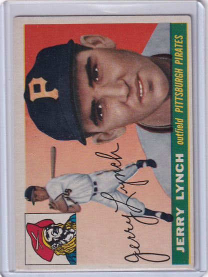 Vintage 1955 Topps Jerry Lynch Pittsburgh Pirates card with signature and orange background