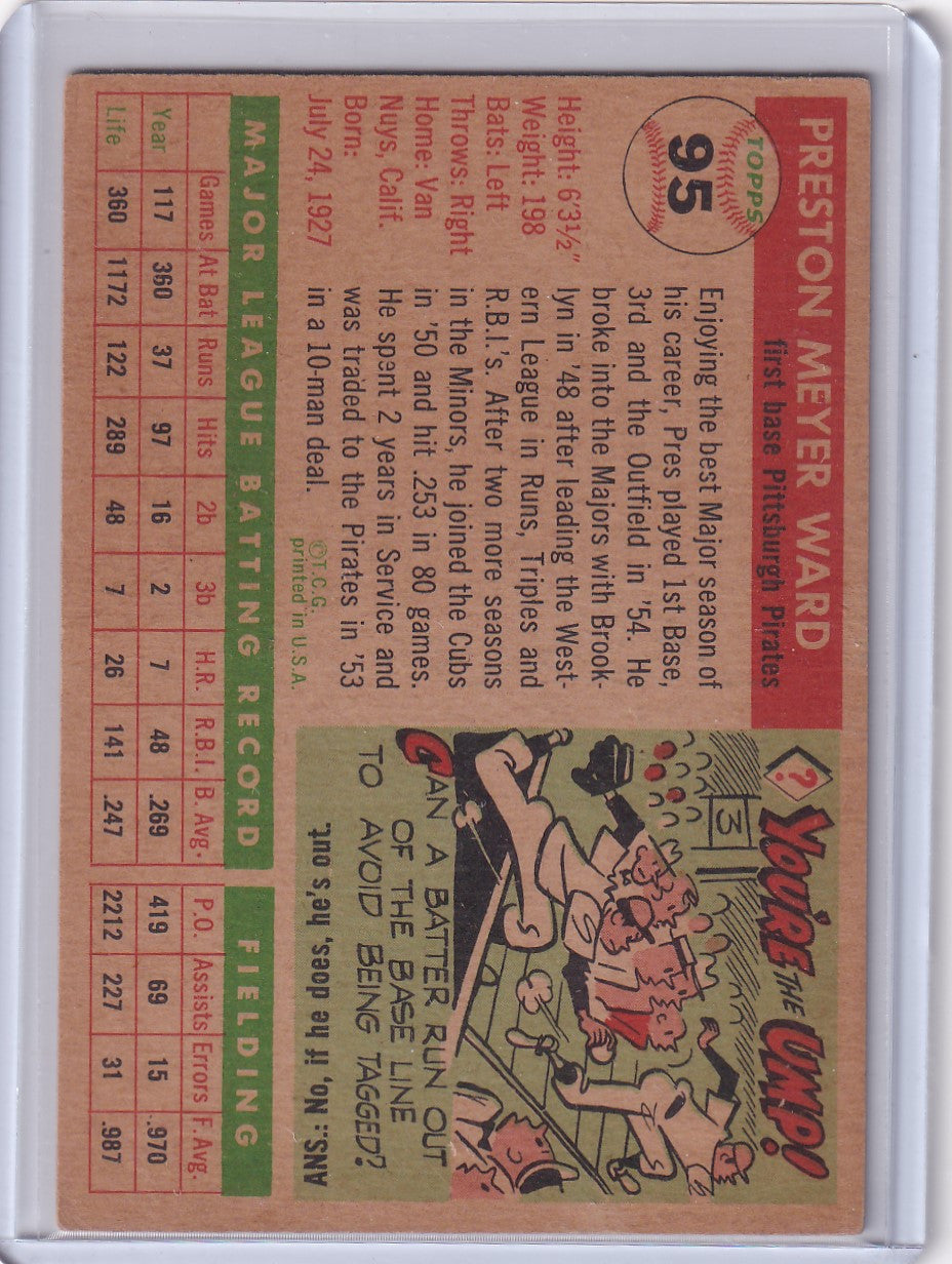 Vintage trading card featuring Preston Ward of the Pittsburgh Pirates with colorful artwork