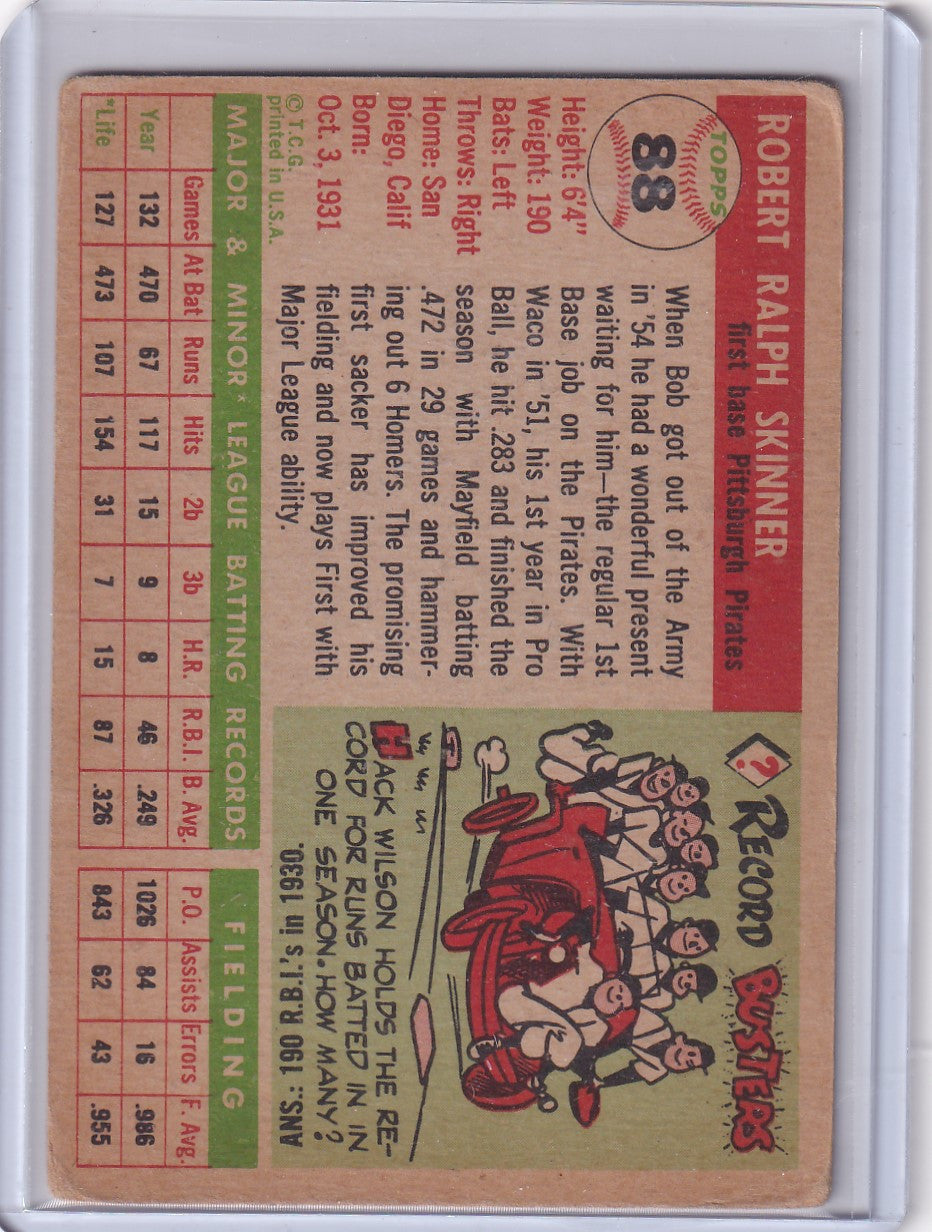 Vintage baseball card of Bob Skinner from the Pittsburgh Pirates with cartoon design