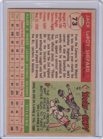 Vintage baseball card of Jack Shepard featuring Pittsburgh Pirates game stats and illustration