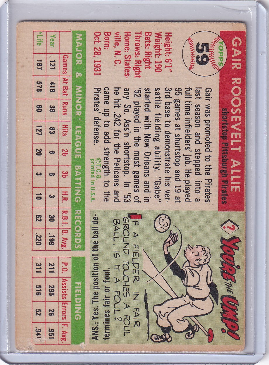 Vintage Gair Allie Pittsburgh Pirates baseball card with cartoon art on pink background