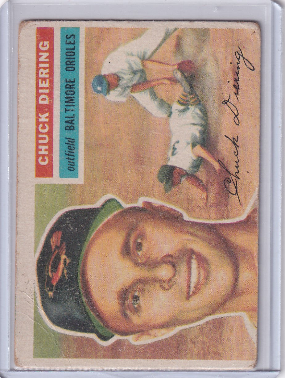 Vintage 1956 Topps baseball card of Chuck Diering from Baltimore Orioles DP