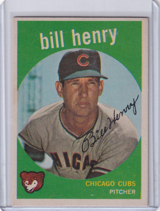 Vintage 1959 Topps Baseball #46 Bill Henry - Chicago Cubs pitcher card with green border