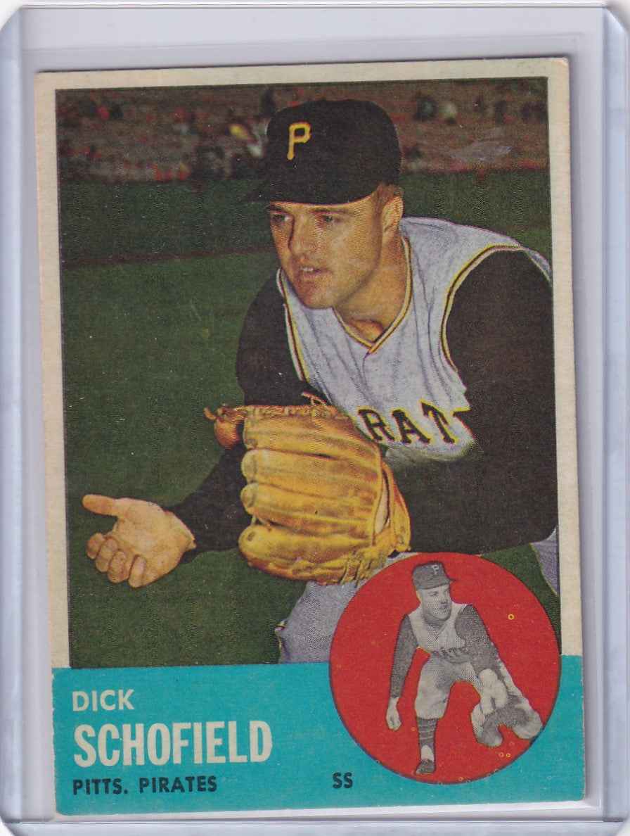 1963 Topps Trading Card of Dick Schofield, Pittsburgh Pirates Shortstop in Pitching Stance