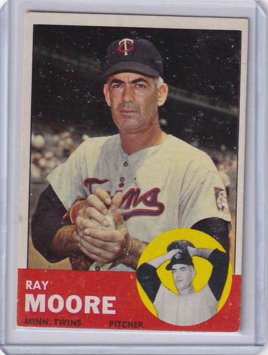 Vintage 1963 Topps Ray Moore baseball card featuring Minnesota Twins player