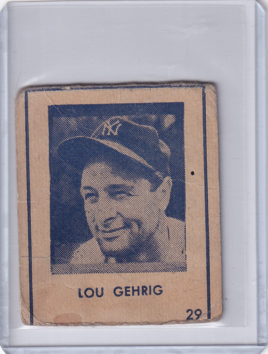 Vintage 1948 R346 Blue Tint Lou Gehrig New York Yankees baseball card display