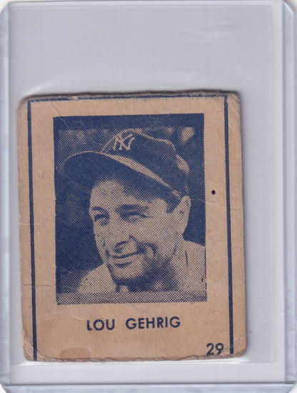 Vintage 1948 R346 Blue Tint Lou Gehrig New York Yankees baseball card display