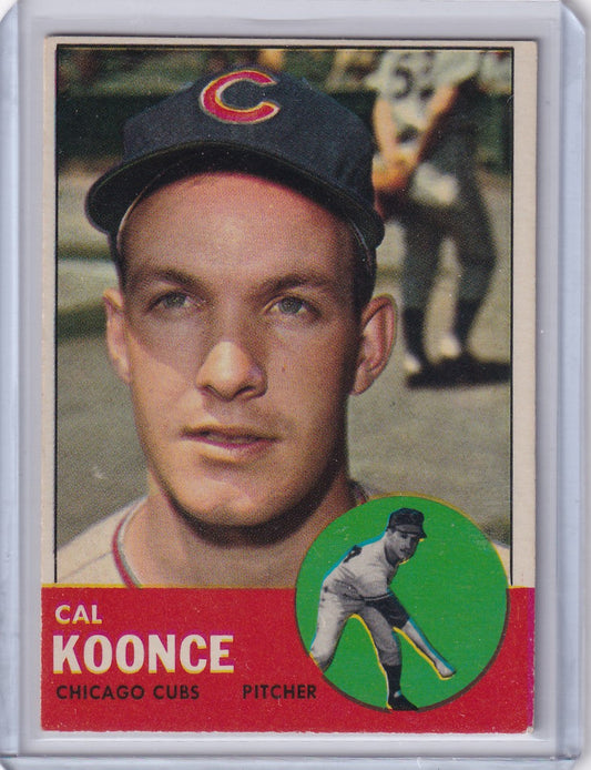 Vintage 1963 Topps Cal Koonce Chicago Cubs RC baseball card with action photo inset