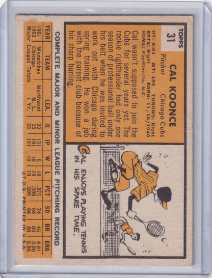 Vintage sports trading card of Cal Koonce, featuring cartoon tennis players at net