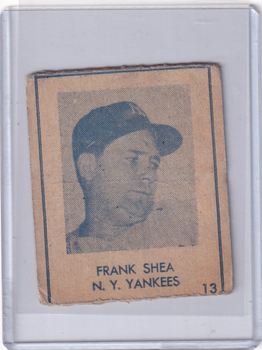 Vintage 1948 R346 Blue Tint baseball card of Frank Shea from the New York Yankees