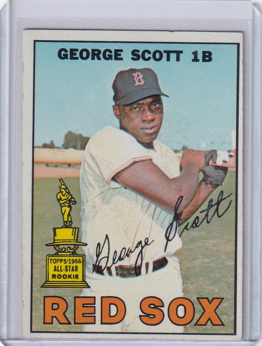 1967 Topps Baseball card of George Scott, Boston Red Sox first baseman in batting stance