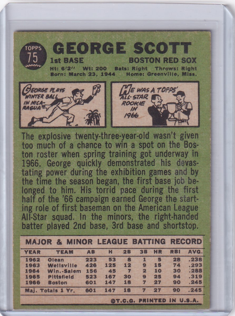 1967 Topps Baseball card of George Scott, Boston Red Sox #75 collectible item