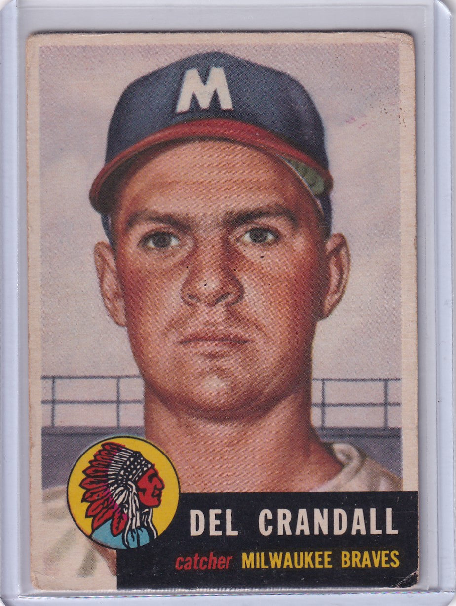 Vintage 1953 Topps Baseball card featuring Del Crandall of the Milwaukee Braves