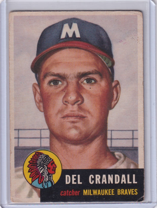 Vintage 1953 Topps Baseball card featuring Del Crandall of the Milwaukee Braves