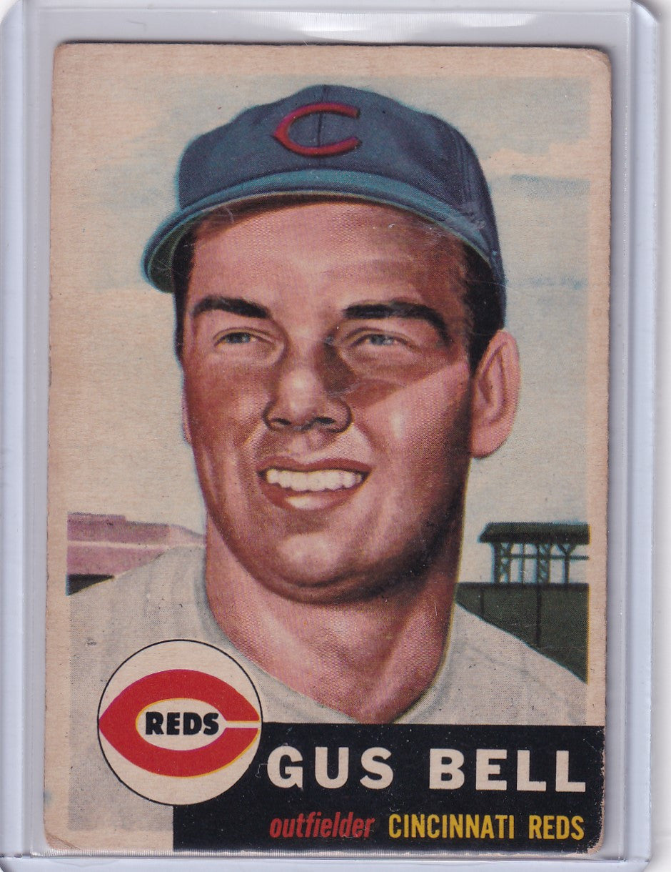 Vintage 1953 Topps Baseball #118 Gus Bell card featuring Cincinnati Reds outfielder