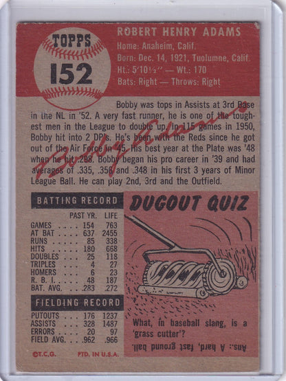 Vintage 1959 Topps Baseball Card of Bobby Adams, Cincinnati Reds player stats and bio