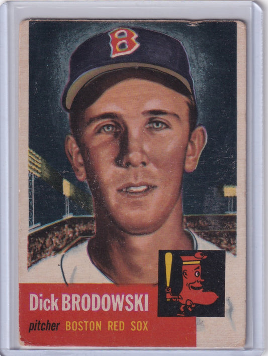 Vintage 1953 Topps Baseball card of Dick Brodowski, Boston Red Sox pitcher