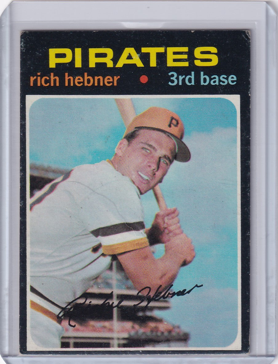 1971 Topps baseball card of Richie Hebner in batting stance for Pittsburgh Pirates