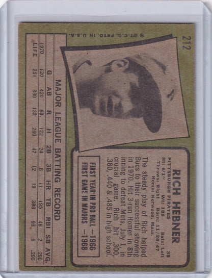 Vintage 1971 Topps Baseball card featuring Richie Hebner of the Pittsburgh Pirates