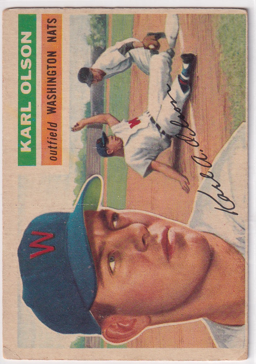 Vintage 1956 Topps baseball card of Karl Olson - Washington Senators player