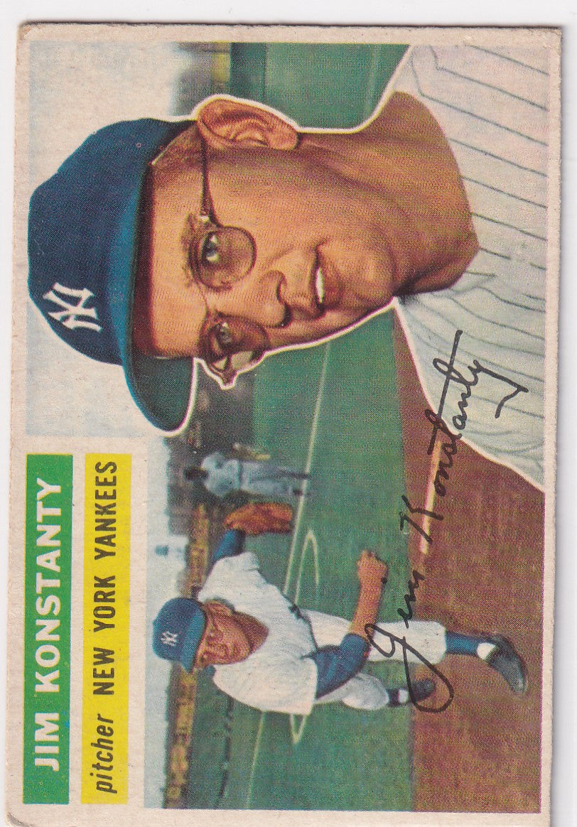 Vintage 1956 Topps trading card of Jim Konstanty, New York Yankees pitcher