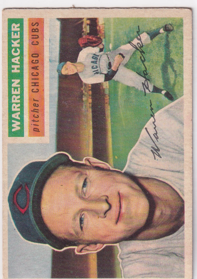 Vintage 1956 Topps baseball card featuring Warren Hacker - Chicago Cubs player